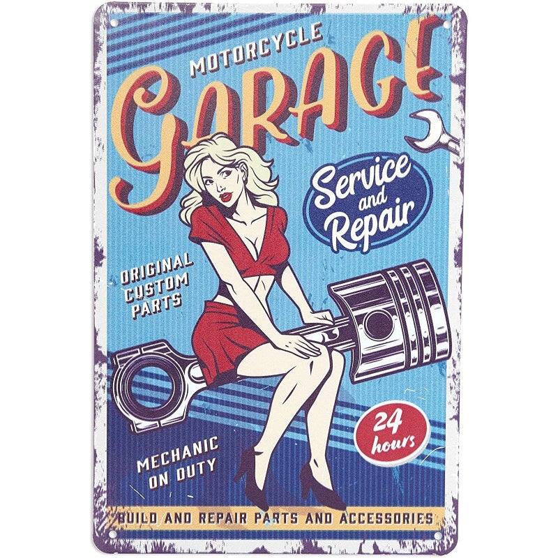Okuna Outpost 6 Pack Vintage Metal Signs for Retro Garage Wall Decor  6 Designs (8 x 11.8 In) - Image 3